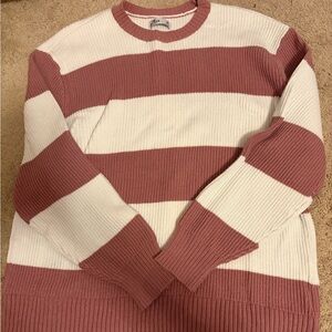 Hollister Men's Crewneck Sweater in Pink and White Stripes